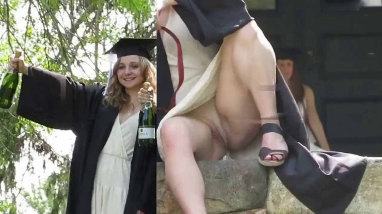 Girl recently graduated from college upskirt white panties