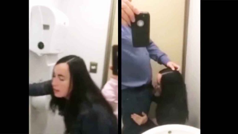 56-year-old boss fucks 28-year-old employee in the work bathroom
