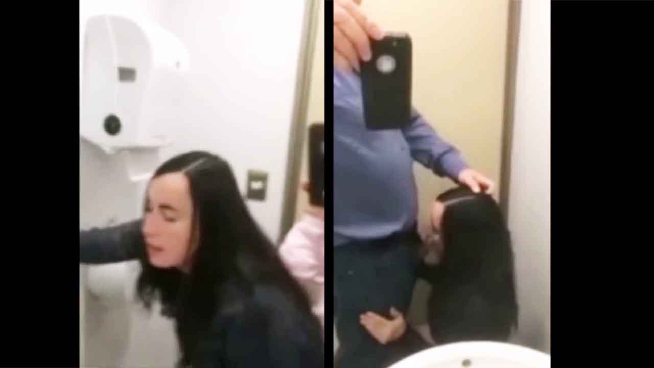 56-year-old boss fucks 28-year-old employee in the work bathroom