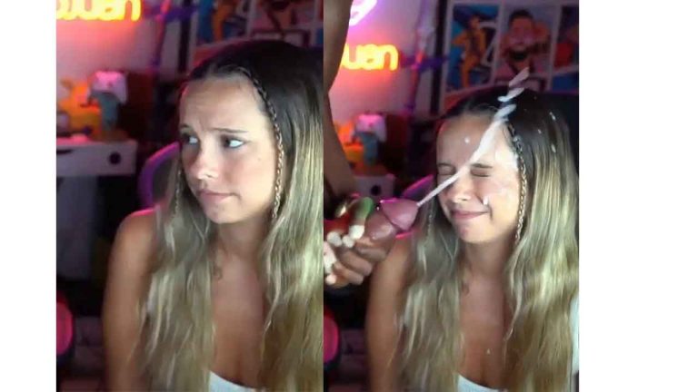Blonde teen gets a massive cumshot all over her good girl face