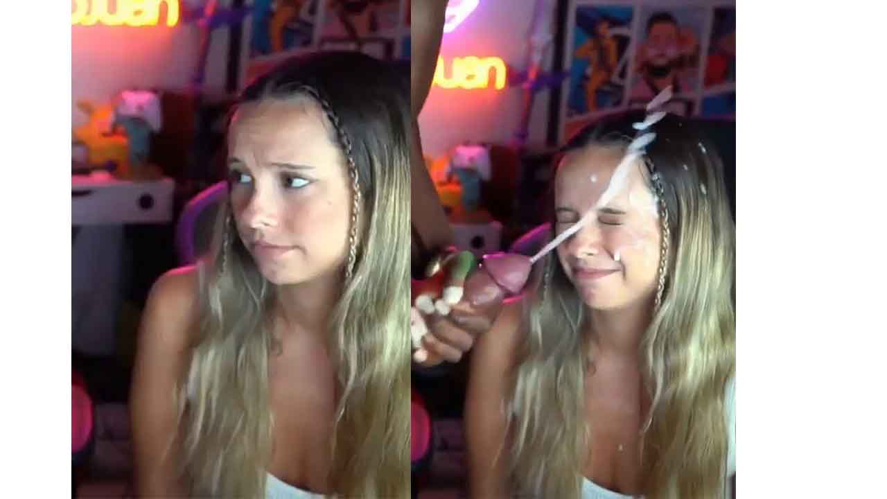 Blonde teen gets a massive cumshot all over her good girl face
