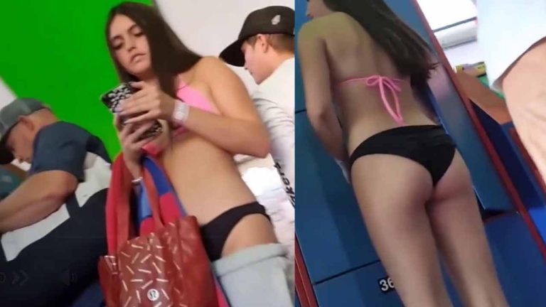 Young girl changing WaterPark Lockers with Friend