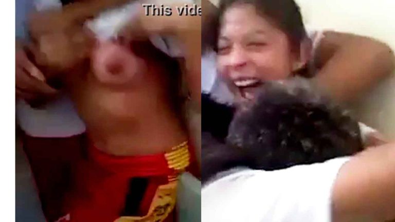 Colombian high school student - 4 friends lick her tits