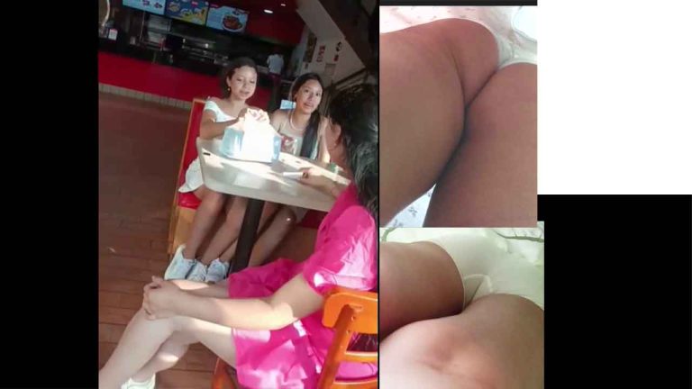 Mother and daughters upskirt at McDonald's VOYEUR HIDDEN CAM