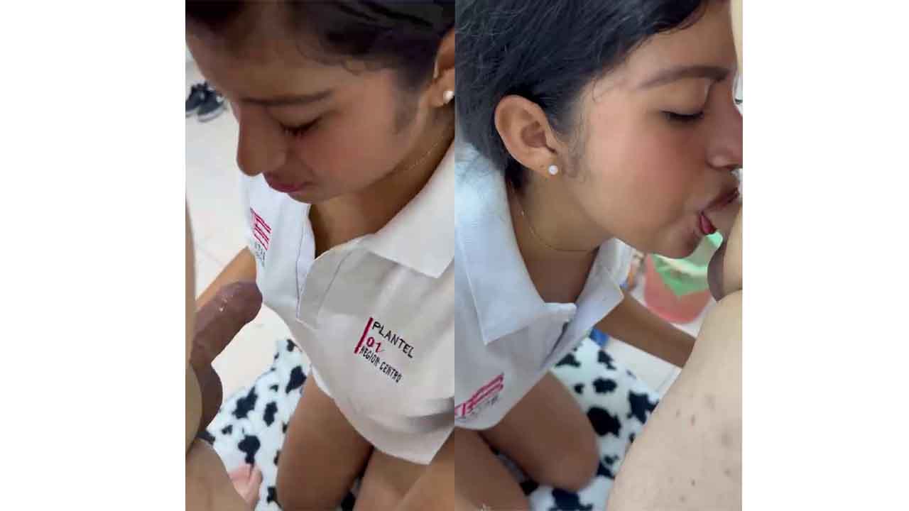 Nervous Latina schoolgirl having her first blowjob