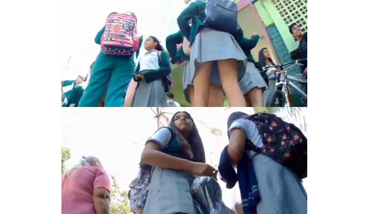 Under the skirt of 15 schoolgirls - amateur voyeur