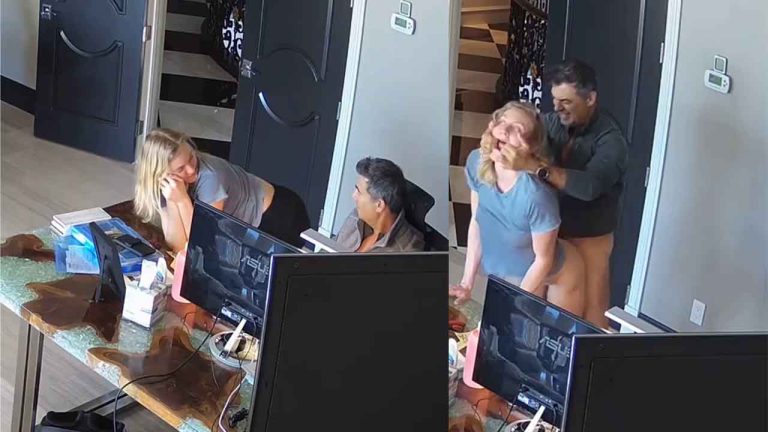Blonde seducing her boss to get a raise