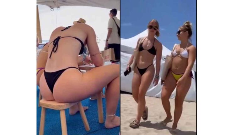 Breathtaking Blonde Beauty Showcases Curves in Black Bikini