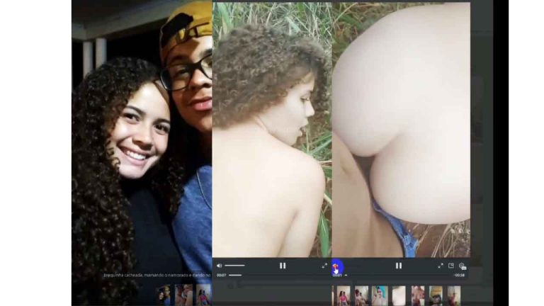 Brunette teen with curly hair and her boyfriend fucking in the field