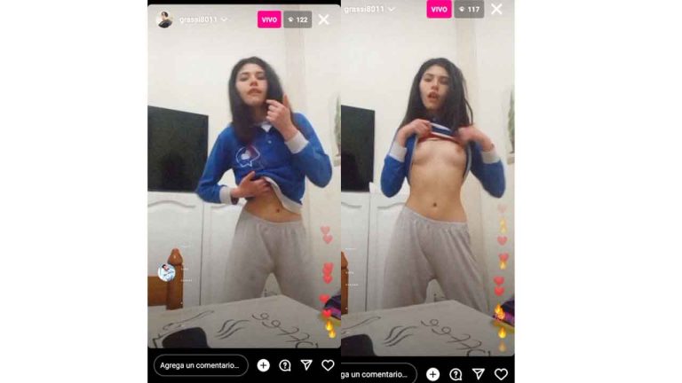 Livestreaming teen girl goes wild and shows her tits