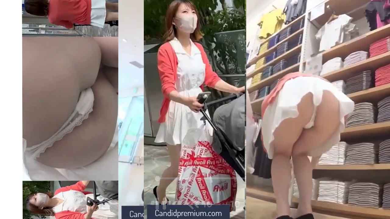 MILF MOM Woman in White Thong Walking Through Shopping Center