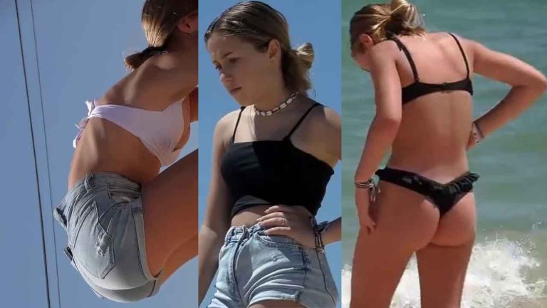 Two Blonde Teenage Girls on the Beach with Sexy Bikini