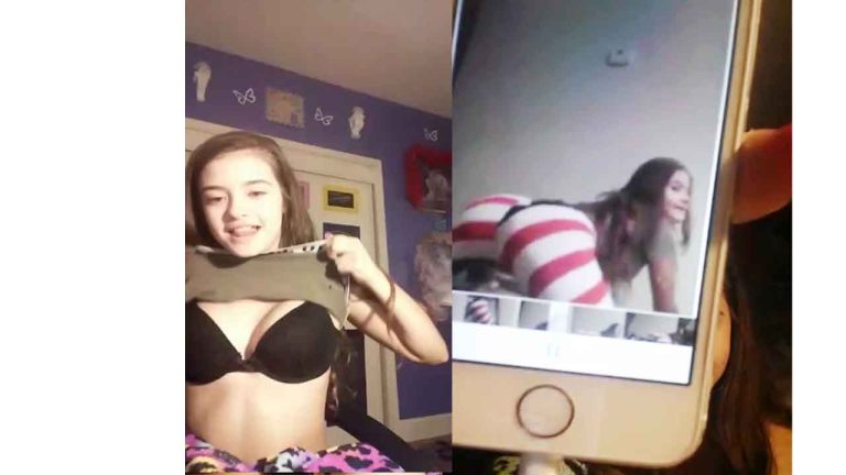 cute white teen showing sexy photos from her cell phone