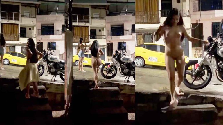 Barely legal - 2 Colombian sisters go naked on the street to complete a silly TIKTOK challenge