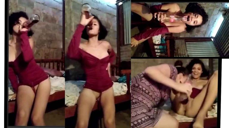 A very drunk teen mother and daughter insert a bottle into their vaginas