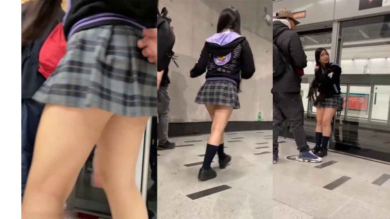 AMERICAN SCHOOLGIRL IN SCHOOL SKIRT - NEW YORK SUBWAY VOYEUR HIDDEN CAM