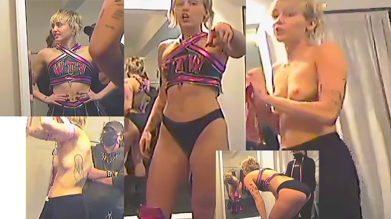 Miley Cyrus footage from private dressing rooms - FLASH BOOBS - She warns the camera to delete the video afterward